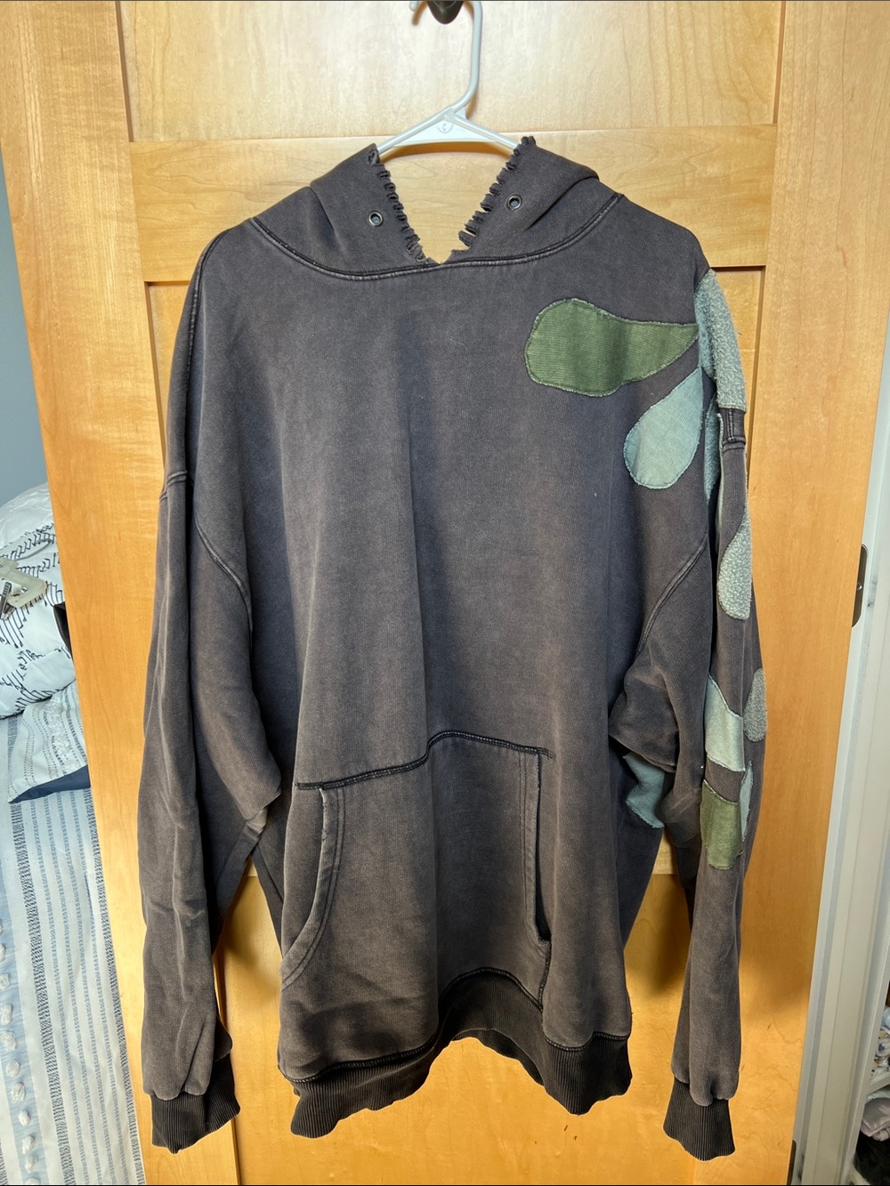 Free People  Black Hoodie with Green Accent